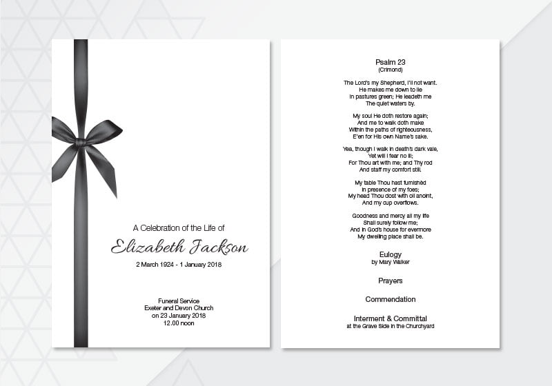 Ribbon Template Order Of Service 